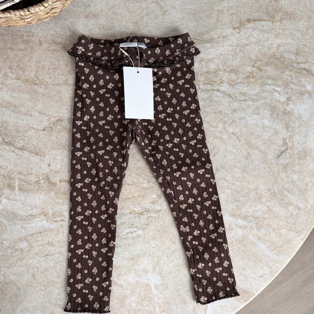 Zara Brown Floral Ruffle-Waist Leggings
